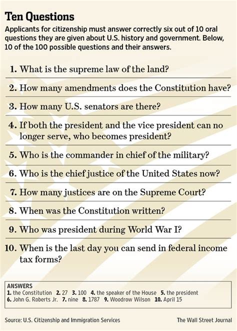 Us Citizenship Test Printable