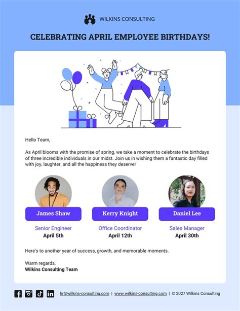 Employee April Month Birthday Email Newsletter Template Venngage