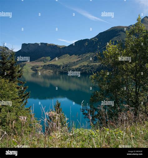 Lac De Roselend And Roc Du Biolley Beaufortain Savoie France Stock