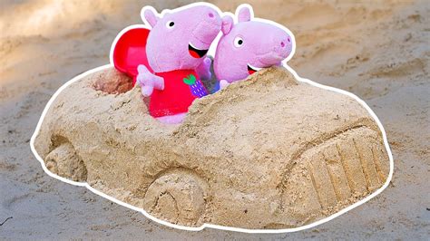 Um carrinho de areia para a Peppa e George Peppa Pig em português