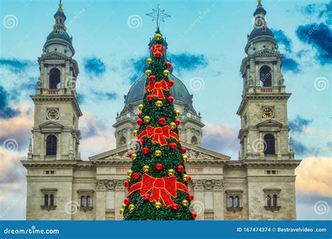 Budapest Hungary Decorated Tree At Christmas Market In St Stephen