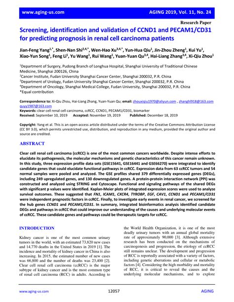 Pdf Screening Identification And Validation Of Ccnd And Pecam Cd