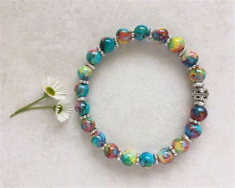 Beautiful Painted Glass Bead Bracelet And Tibetan Beads Unique T