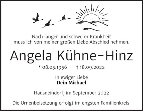 Traueranzeigen von Angela Kühne Hinz abschied nehmen de