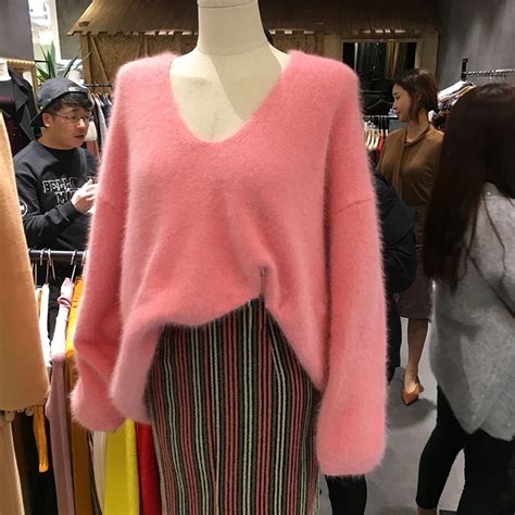 Hamaliel Korean Women Loose Knitting Sweater Tops Autumn Winter Pink