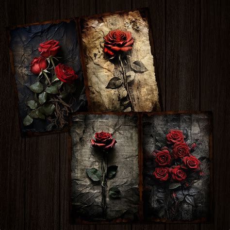 Rose Junk Journal Pages Red Rose Flower Old Paper Red Roses Digital