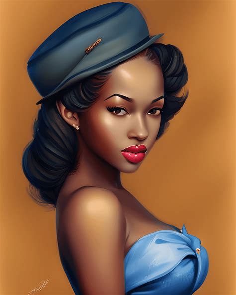 Beautiful African American Pin Up Girl In Kangol Hat · Creative Fabrica