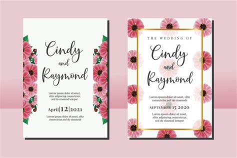 Modern Wedding Invitation Zinnia Flower Graphic By Dender Studio