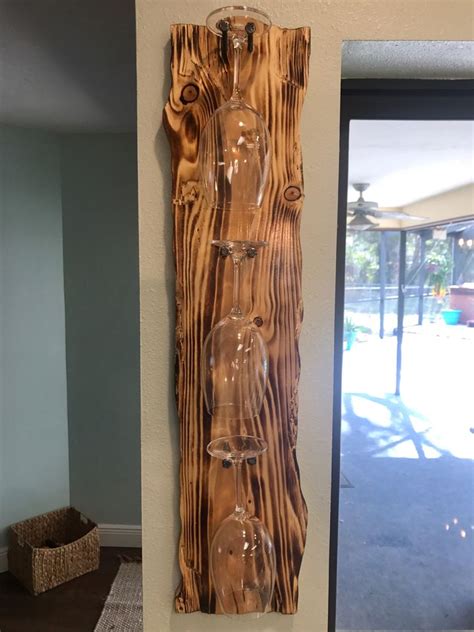 Wine Rack On Torched Reclaimed Wood Slab