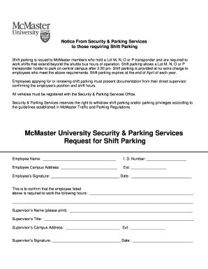 Fillable Online Parking Mcmaster McMaster Parking Application Parking