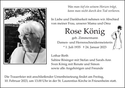 Rose König Traueranzeige Badische Zeitung