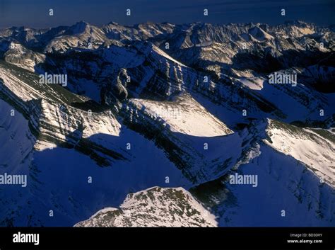 aerial view of the Canadian Rockies along Continental Divide in Banff ...