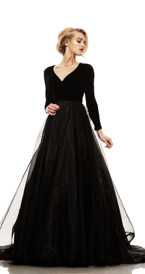 Black Velvet Gown With Images Prom Dresses Long With Sleeves Gowns