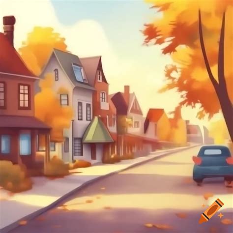 Cozy Town Houses And Street In Autumn Colors Afternoon Scene On Craiyon