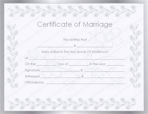 Editable Certificate Of Marriage Silver Design Download In Word