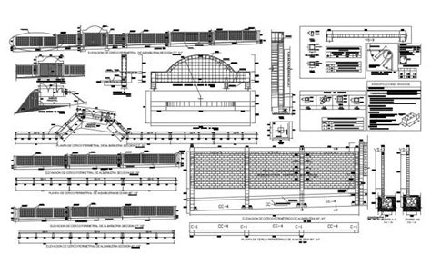 Perimeter Fence Elevation Section Plan And Constructive Structure