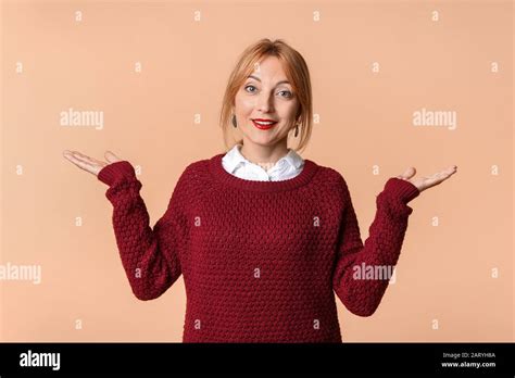 Surprised Mature Woman On Color Background Stock Photo Alamy