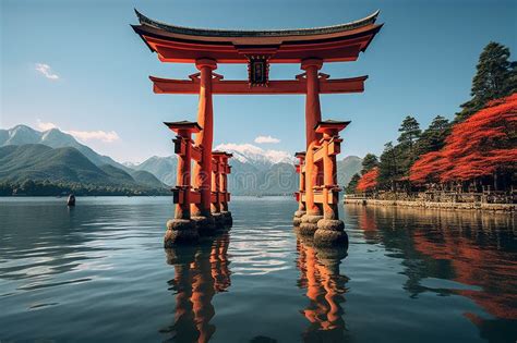 Asia Travel Destination Of Floating Torii Gate On Miyajima Island In