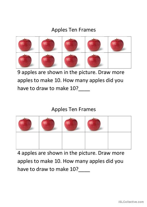 Apples Ten Frames English Esl Worksheets Pdf And Doc