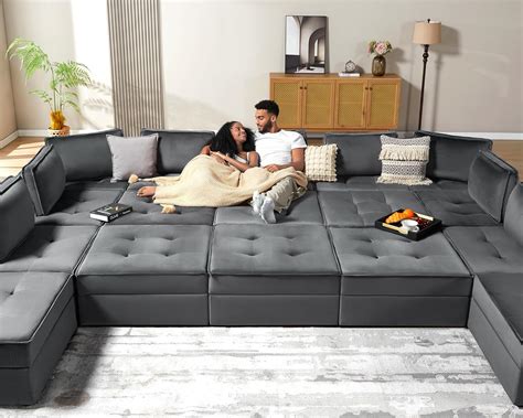 Papajet Sectional Sofa 6 Seater Couch U Shaped Couch 33 Seat Depth Oversized Couch For