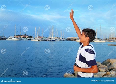 Farewell Boy Rising Hand Up Goodbye Stock Photo Image Of Lifestyle