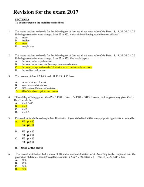 Samplepractice Exam 2017 Questions And Answers Revision For The Exam 2017 Section A To Be