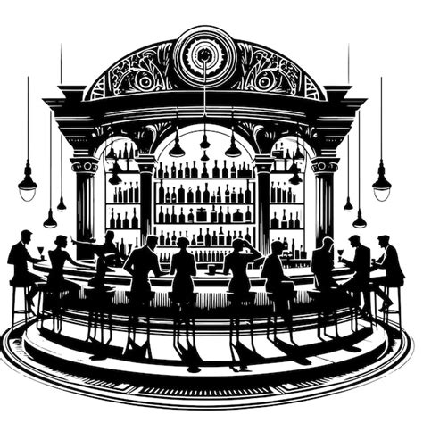 Premium Psd Black And White Silhouette Of A Hotel Club Bar Scene With