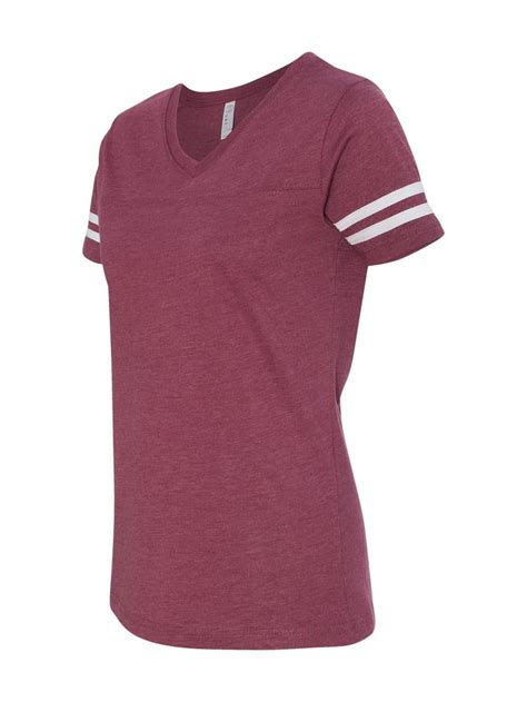 Lat Women S Football V Neck Fine Jersey Tee 3537 Vintage Burgundy White