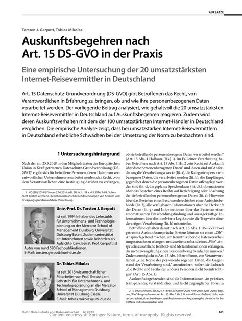 Auskunftsbegehren Nach Art Ds Gvo In Der Praxis Request Pdf