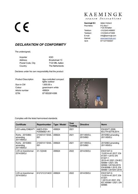 Lumineo 495624 Declaration Of Conformity