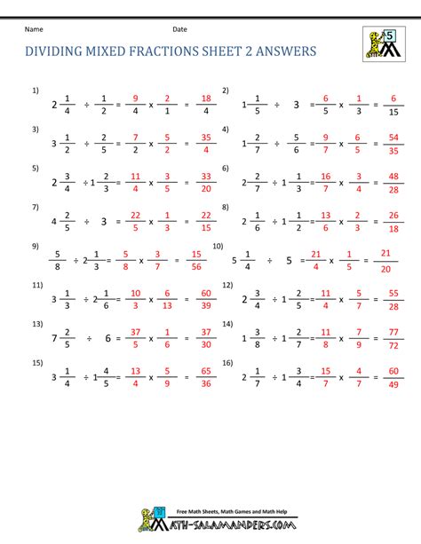 Dividing Fractions Mixed Numbers Worksheet