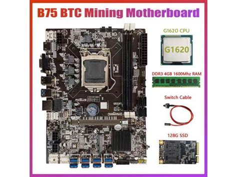 B75 USB BTC Mining Motherboard G1620 CPU DDR3 4GB 1600Mhz RAM 128G