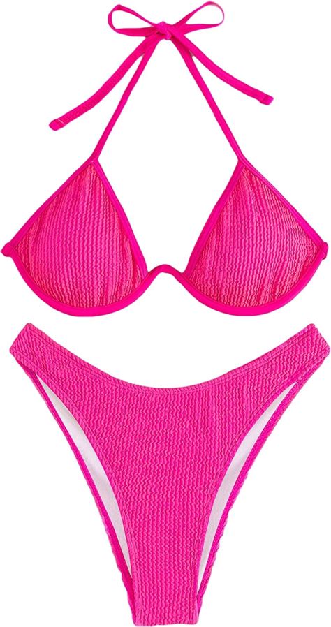 Gorglitter Women S Two Pieces Swimsuit Cut Out Push Up Bikini Set High Cut Bathing