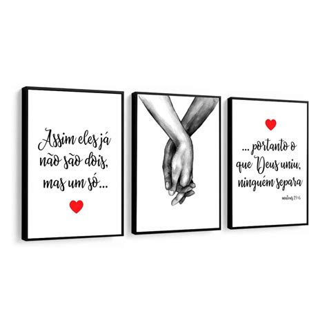 Kit 3 Quadros Decorativos Casal Frases Para Quarto De Casal Moderno Sala Corredor Conjunto Com