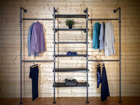 Industrial Pipe Clothing Rack With Shelves Clothes Storage System