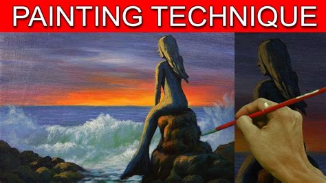 Acrylic Seascape Painting Tutorial Mermaid Statue In Step By Step Basic Lesson By Jm Lisondra