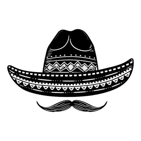 Silueta sombrero mexicano con bigote sólo color negro Vector Premium