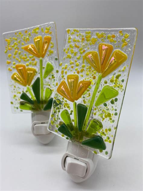 Yellow Flower Night Light Etsy Glass Fusing Projects Fused Glass Artwork Glass Fusion Ideas