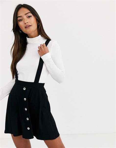 Asos Design Button Front Mini Pinafore Skirt In Black Asos Pinafore