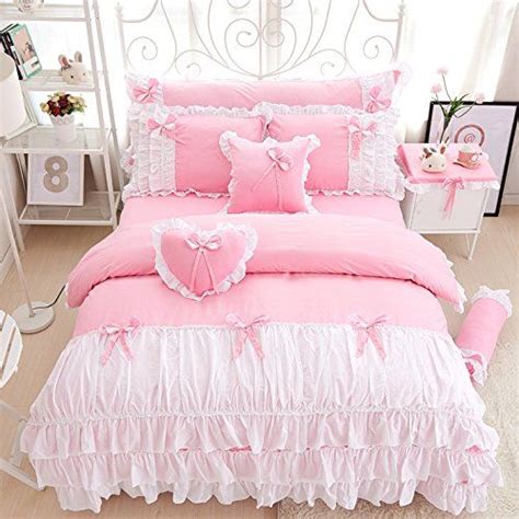 Sisbay Romantic Princess Bowknot Bedding Full Pink French Girls Bed In