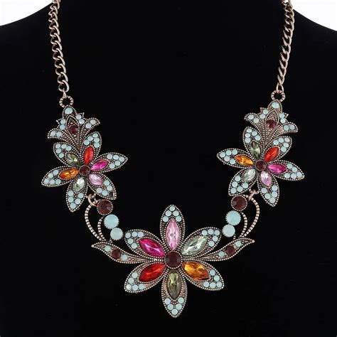 Vintage Aaa Austrian Crystal Flower Pendant Necklaces Big Stone Luxury