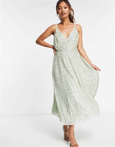 Asos Edition Embellished Cami Midi Dress In Sage Green Asos In 2022