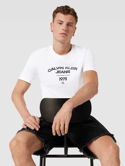 Calvin Klein Jeans T Shirt Mit Label Print Weiss Online Kaufen