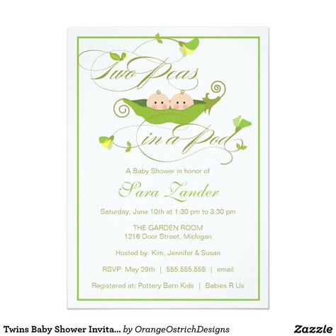 Twins Baby Shower Invitation Two Peas In A Pod Zazzle Twins Baby