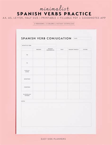 Spanish Verb Conjugation Practice Study Sheets Tenses Language Learning