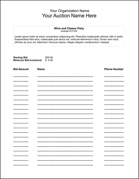 Free Printable Silent Auction Bid Sheets Printable Templates