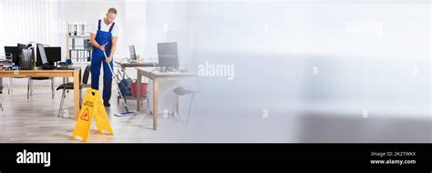 Male Janitor Cleaning Floor With Mop Stock Photo Alamy