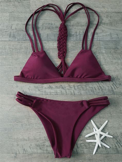 27 OFF 2021 Macrame Back Strappy Bikini Set In WINE RED ZAFUL