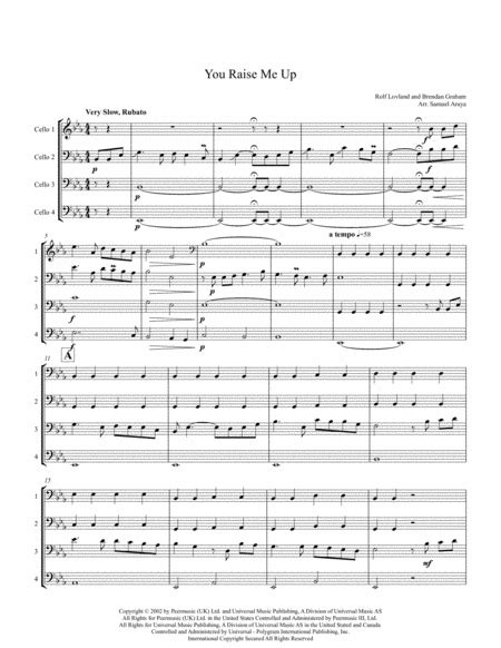 You Raise Me Up By Rolf Lovland Brendan Graham Cello Digital Sheet