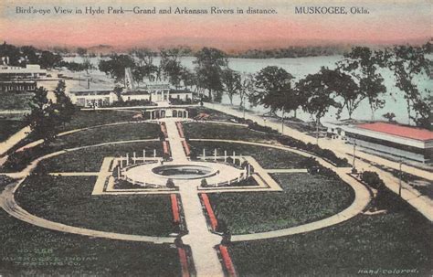 Muskogee Oklahoma Hyde Park Birds Eye View Vintage Postcard Aa